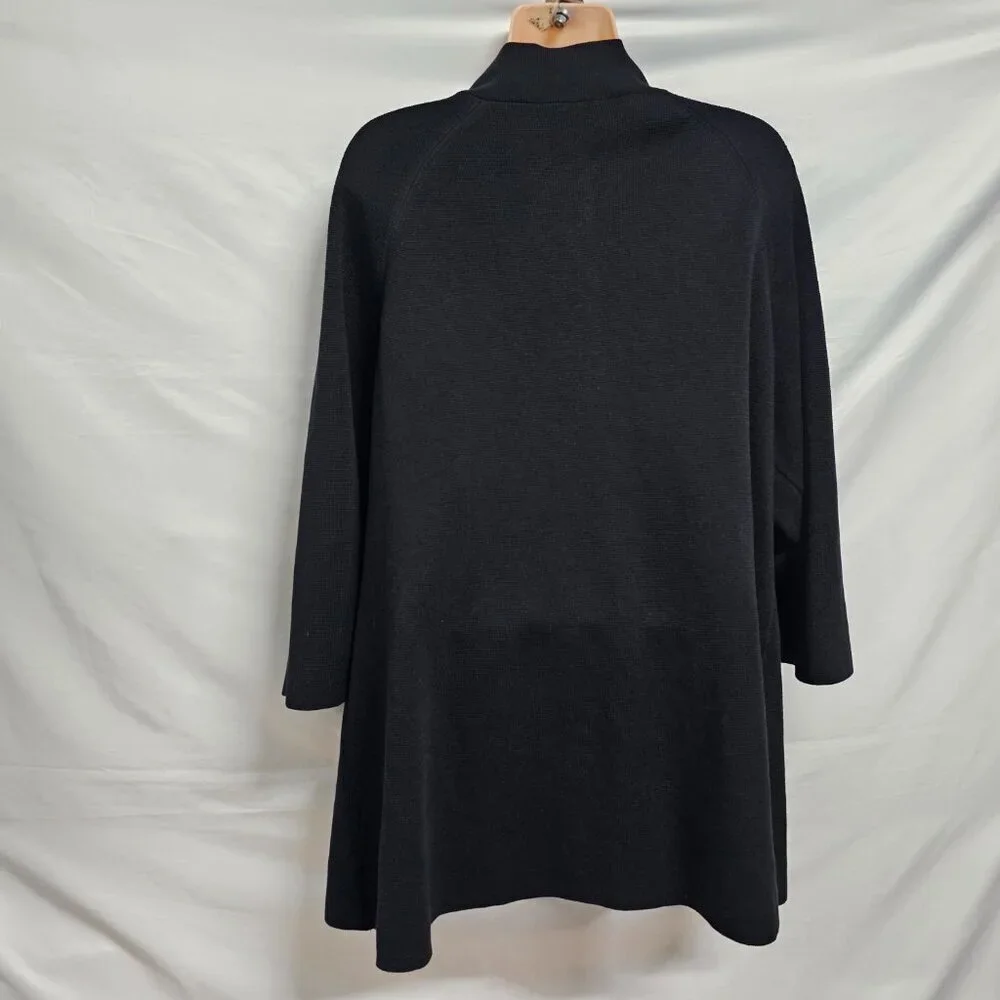 Eileen Fisher Button Up Mock Neck Kimono Jacket Women Size L Black Silk/Cotton - Picture 6 of 13